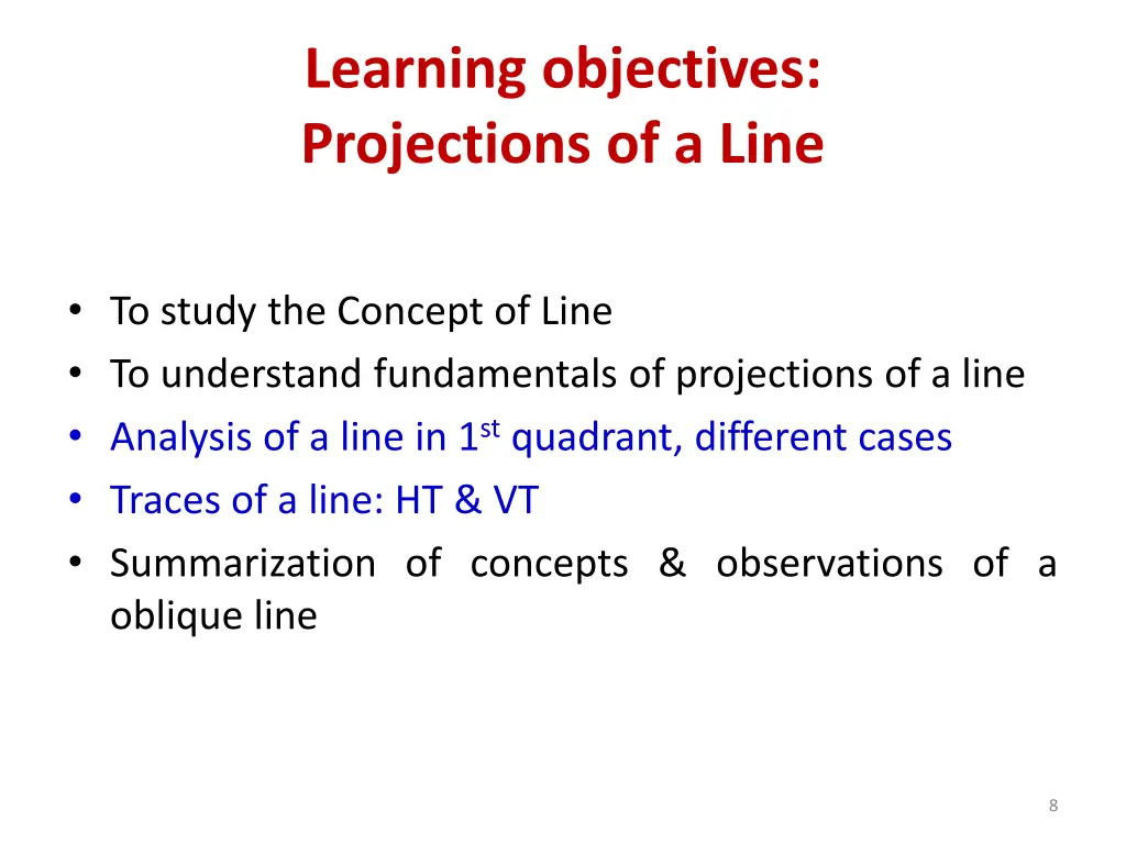 learning objectives projections of a line