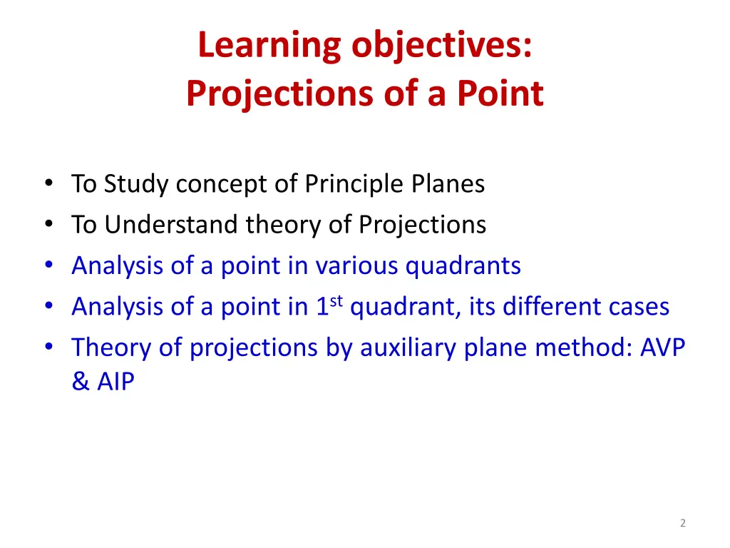 learning objectives projections of a point