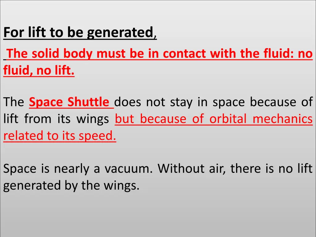 for lift to be generated the solid body must