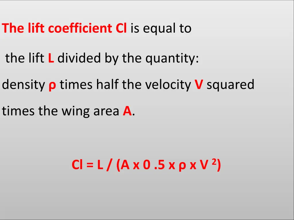 the lift coefficient cl is equal to