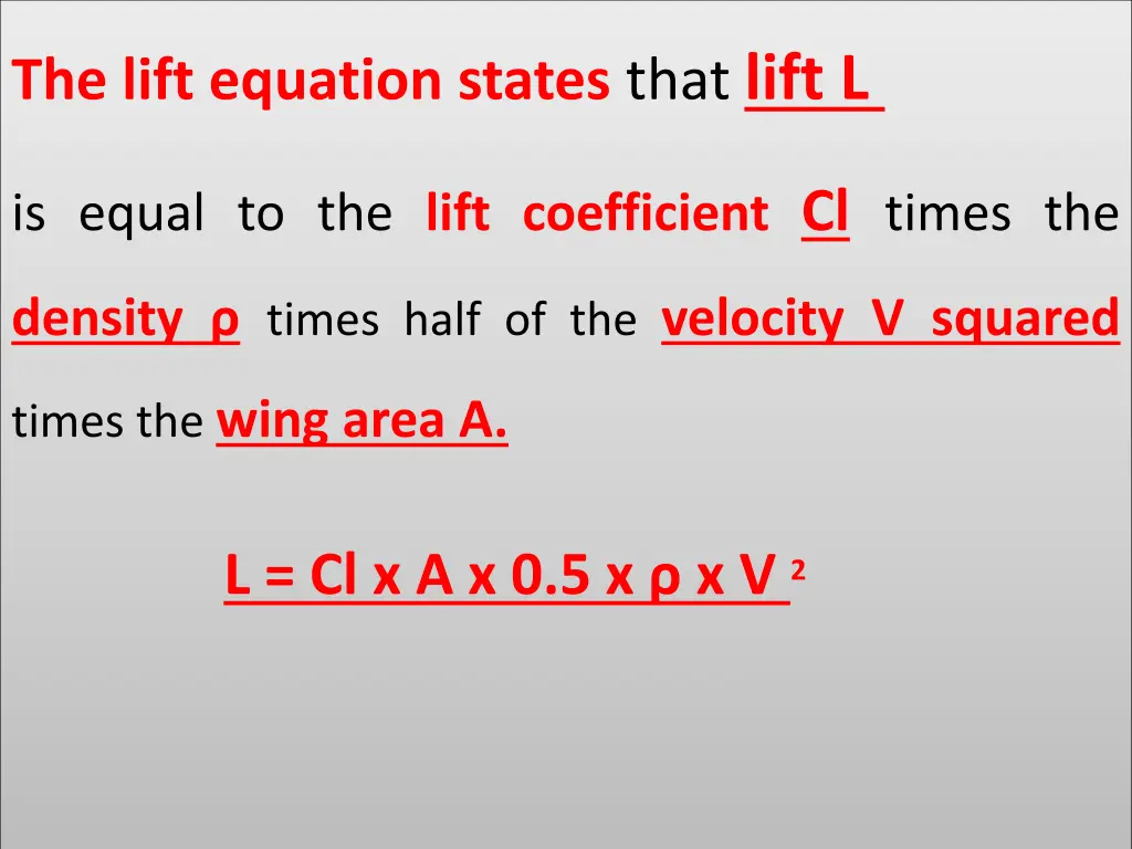 the lift equation states that lift l