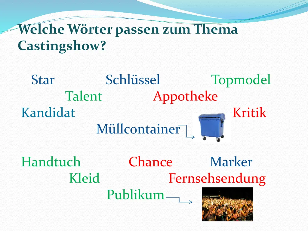 welche w rter passen zum thema castingshow