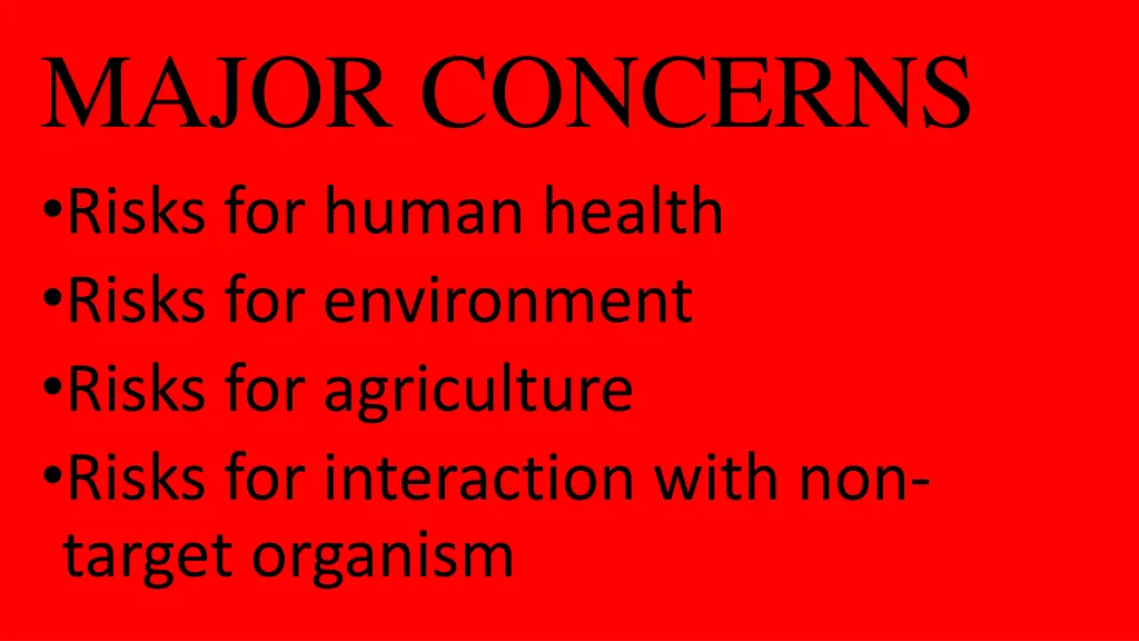 major concerns risks for human health risks