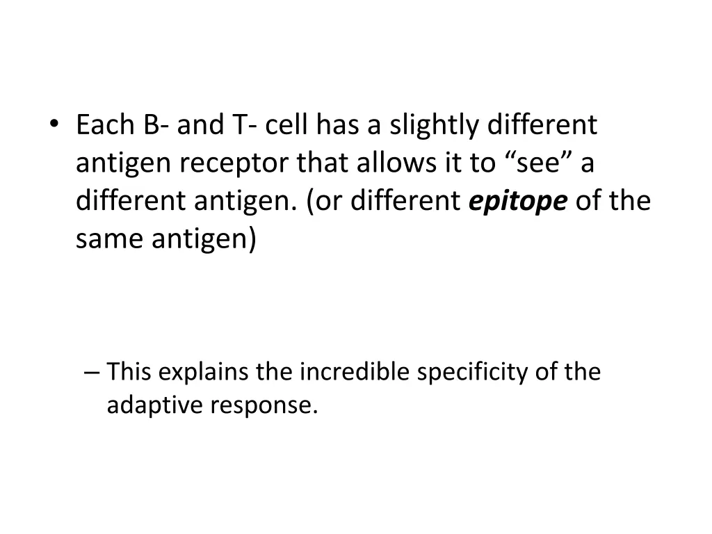 each b and t cell has a slightly different