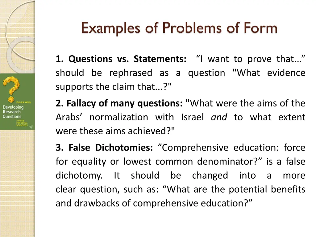 examples of problems of form