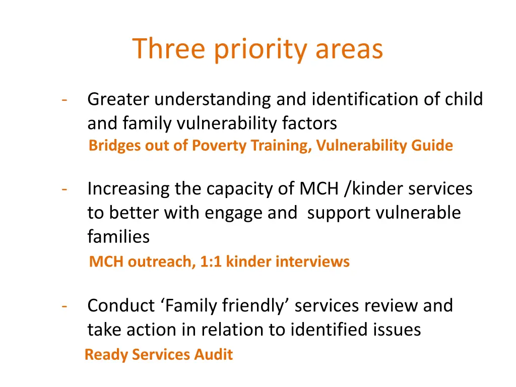 three priority areas