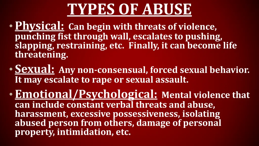 types of abuse physical can begin with threats