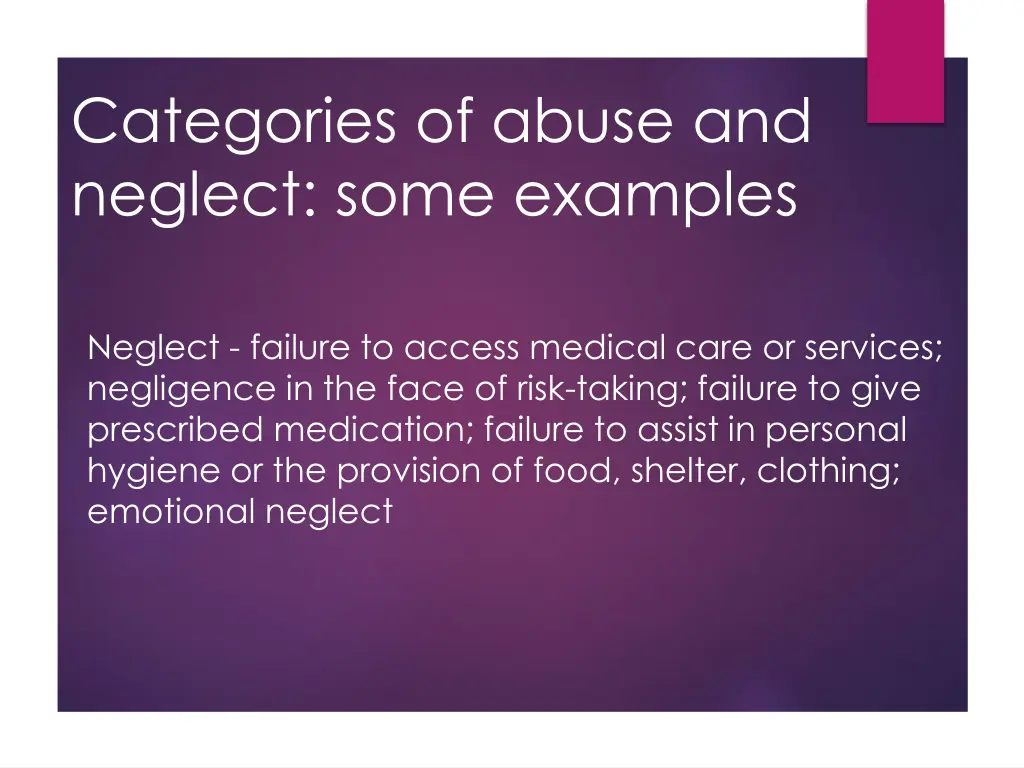 categories of abuse and neglect some examples 1