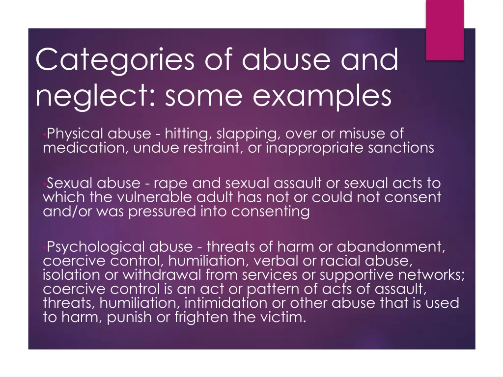 categories of abuse and neglect some examples