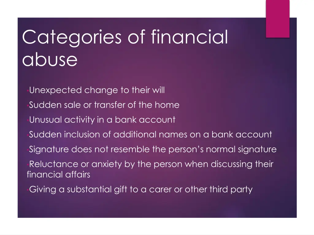 categories of financial abuse
