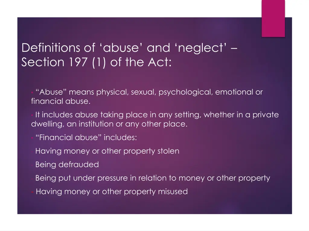 definitions of abuse and neglect section