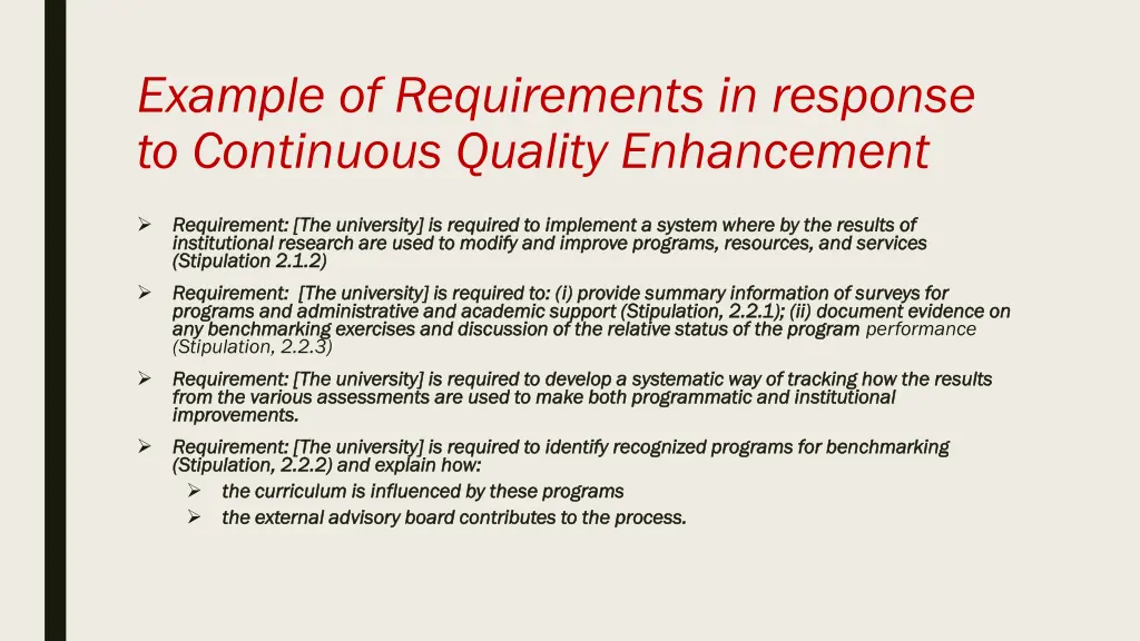 example of requirements in response to continuous