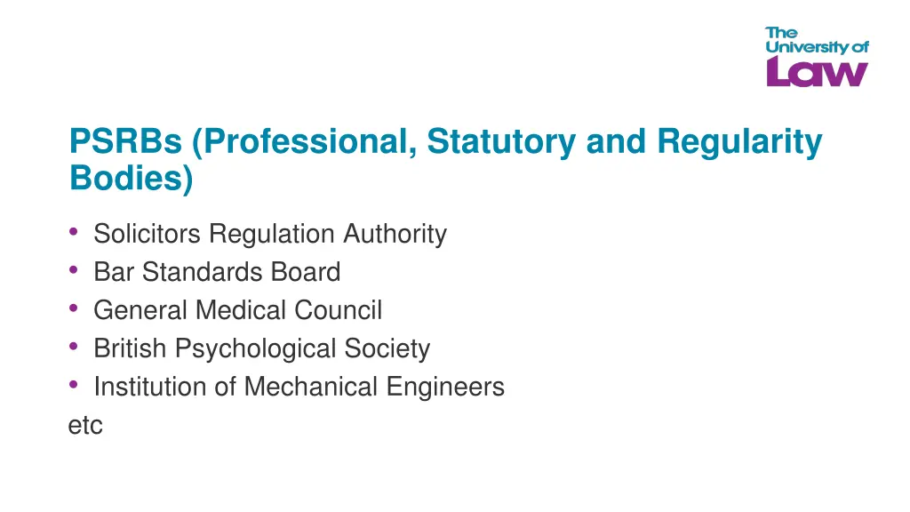 psrbs professional statutory and regularity bodies