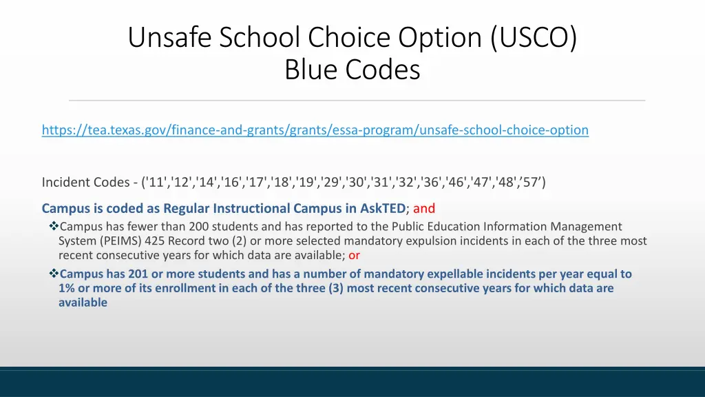 unsafe school choice option usco blue codes