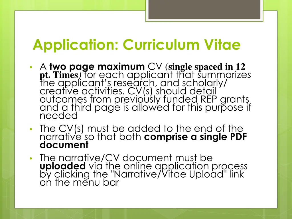 application curriculum vitae