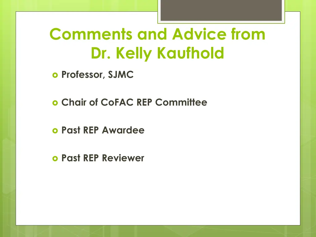comments and advice from dr kelly kaufhold