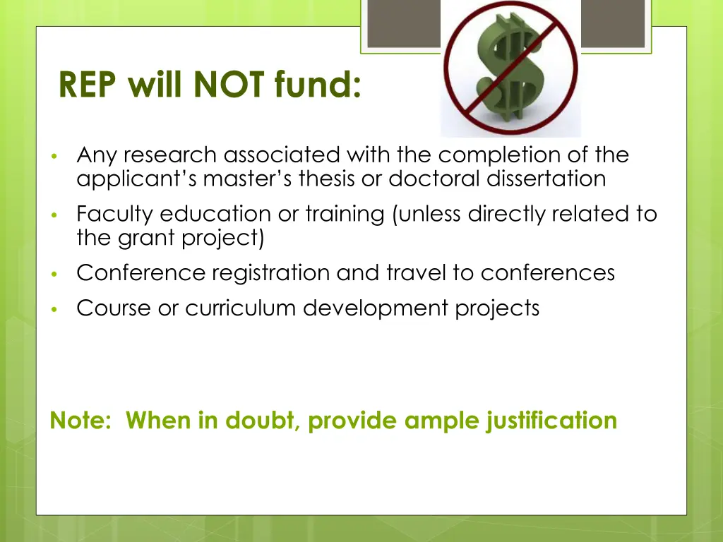 rep will not fund