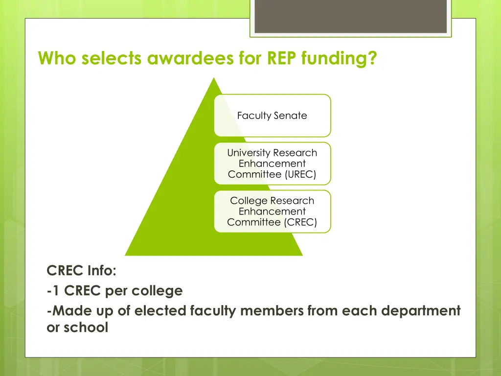who selects awardees for rep funding