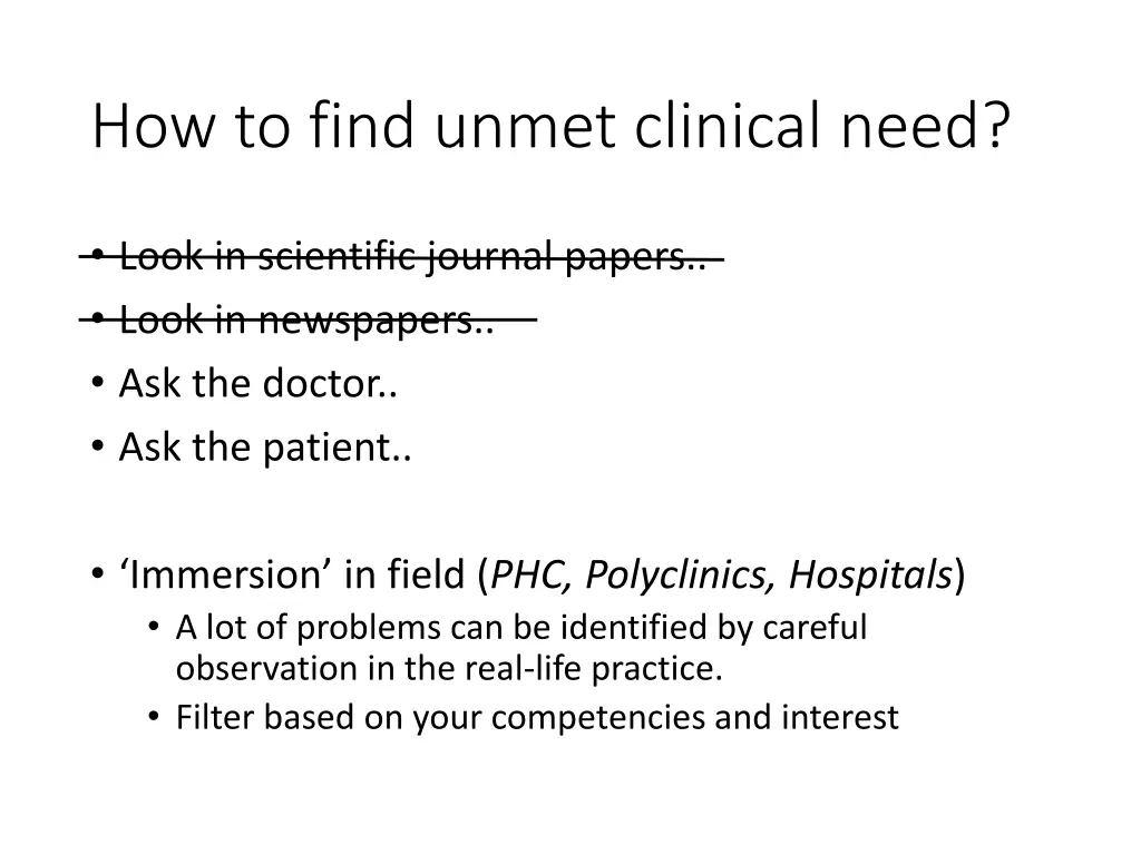 how to find unmet clinical need