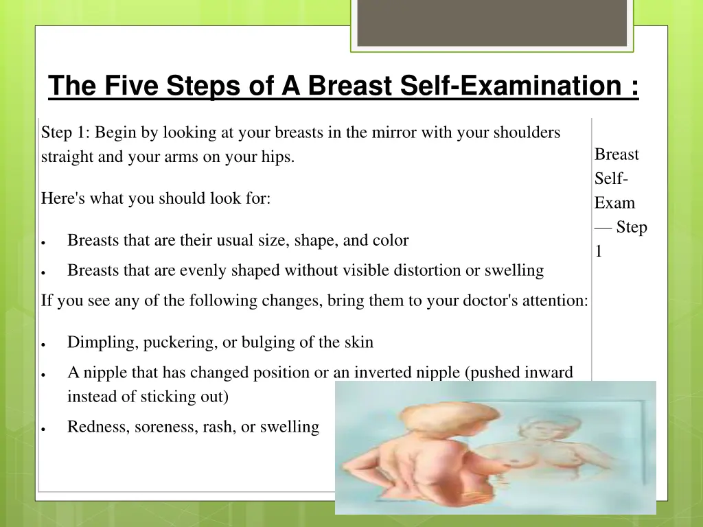 the five steps of a breast self examination
