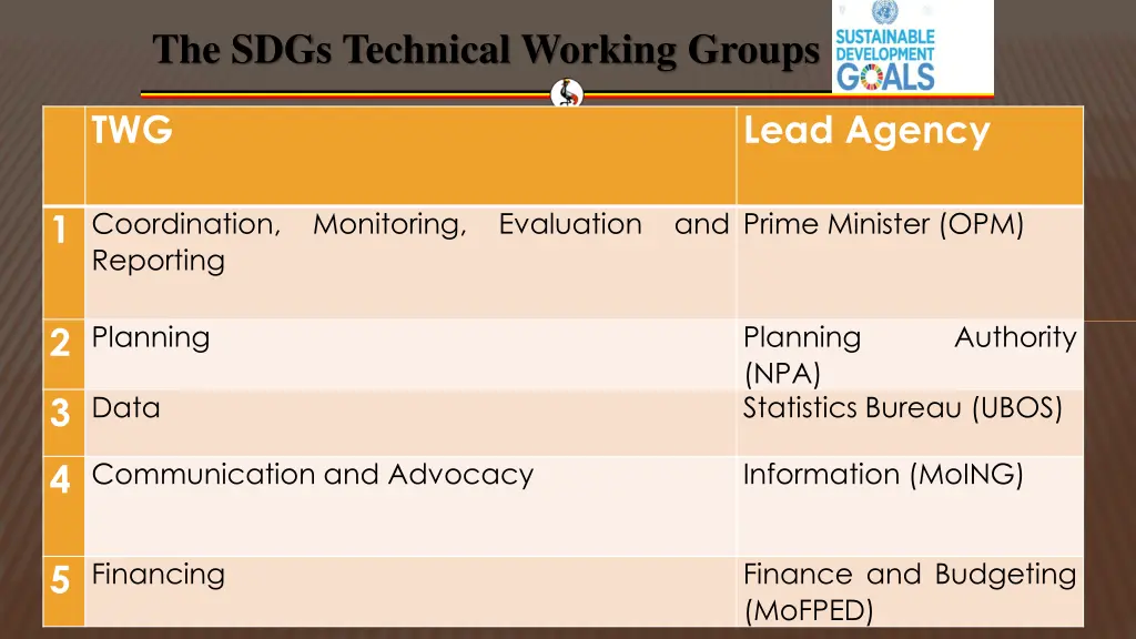 the sdgs technical working groups