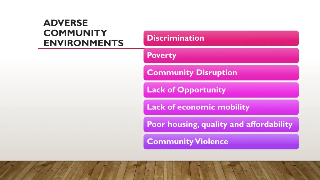 adverse community environments
