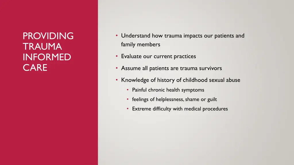 providing trauma informed care