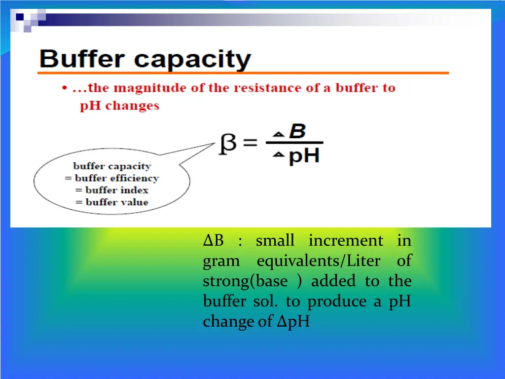 b small increment in gram equivalents liter