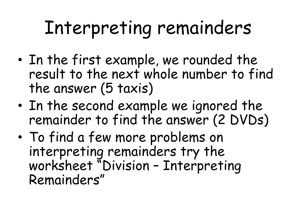 interpreting remainders 2