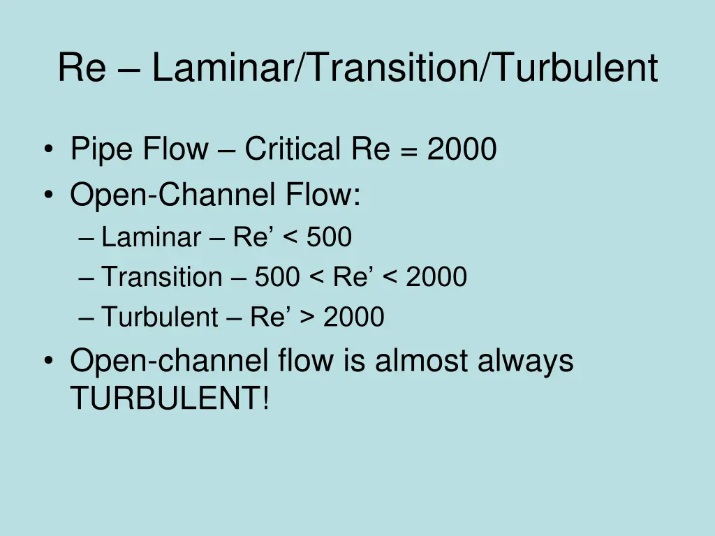 re laminar transition turbulent