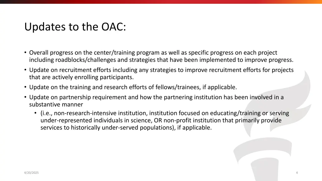 updates to the oac