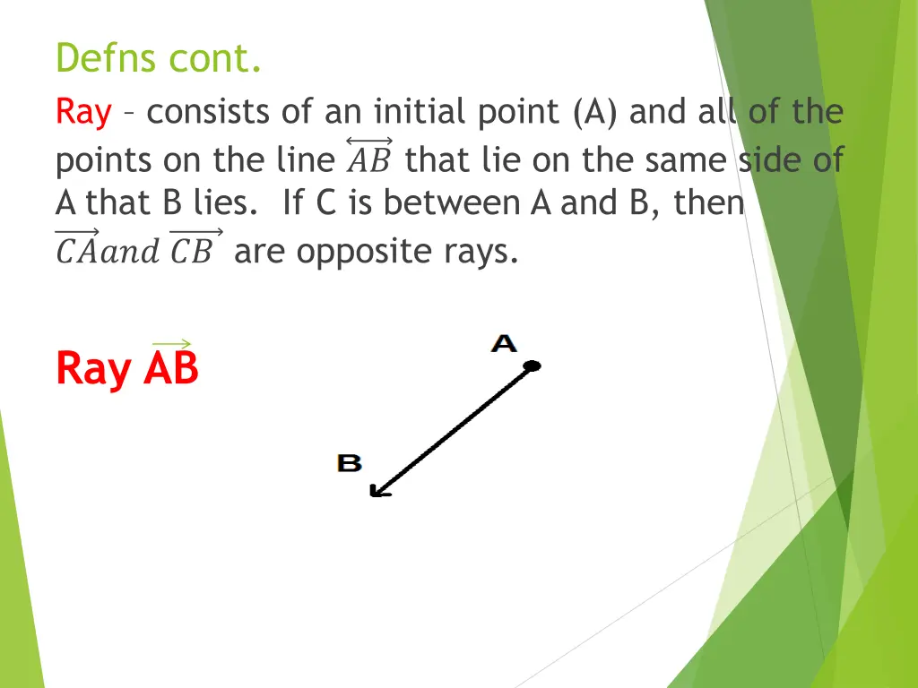 defns cont ray consists of an initial point