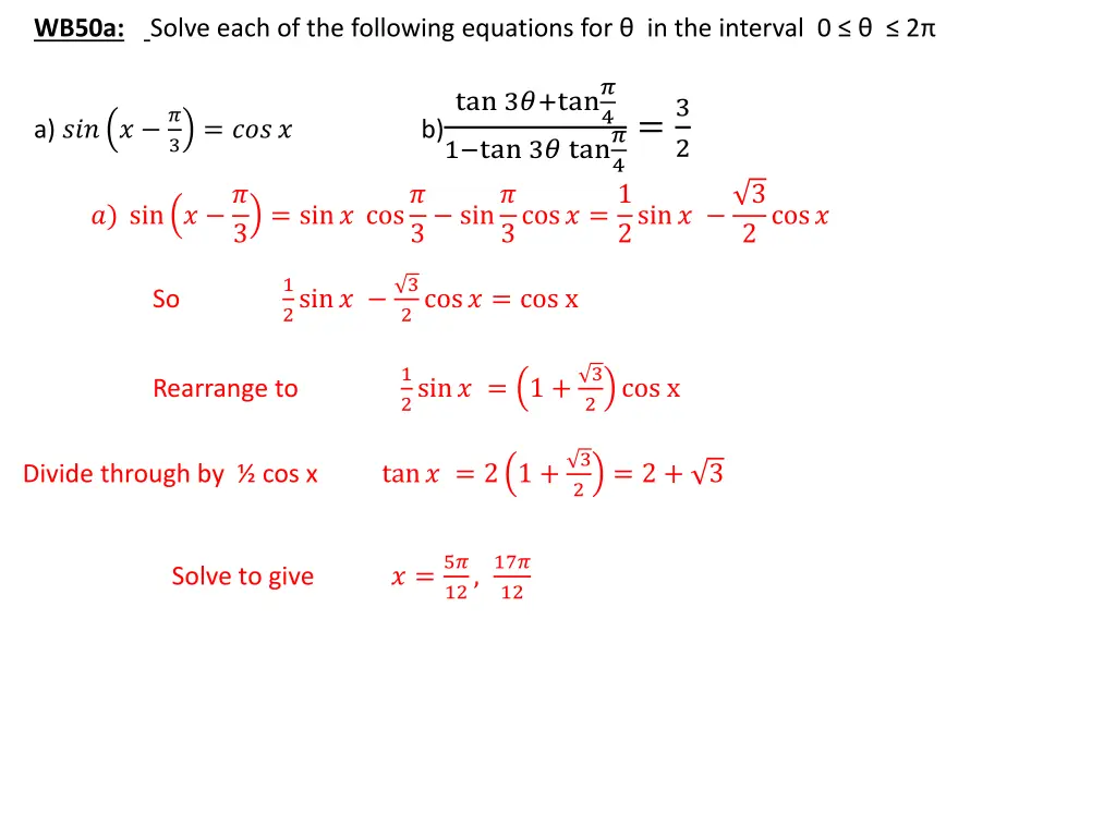 wb50a solve each of the following equations