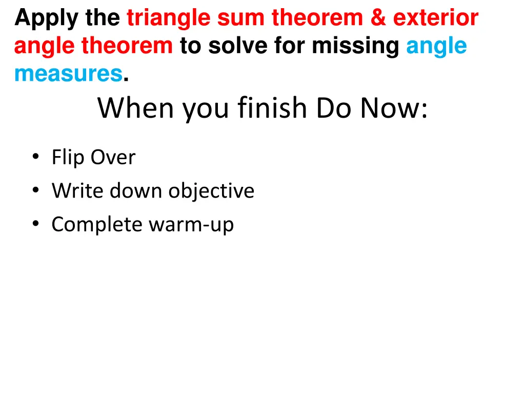 apply the triangle sum theorem exterior angle