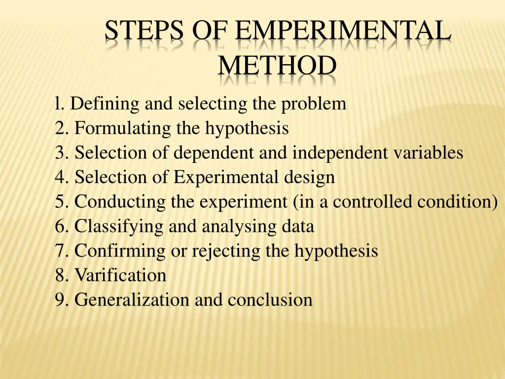steps of emperimental method