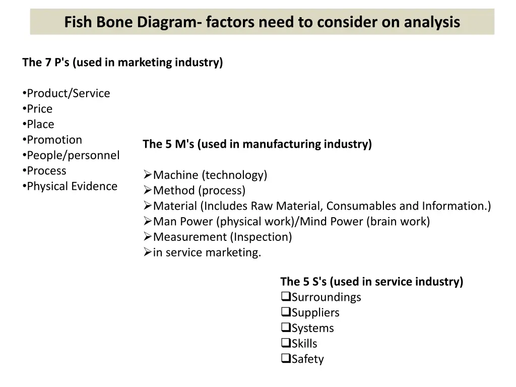 fish bone diagram factors need to consider 1