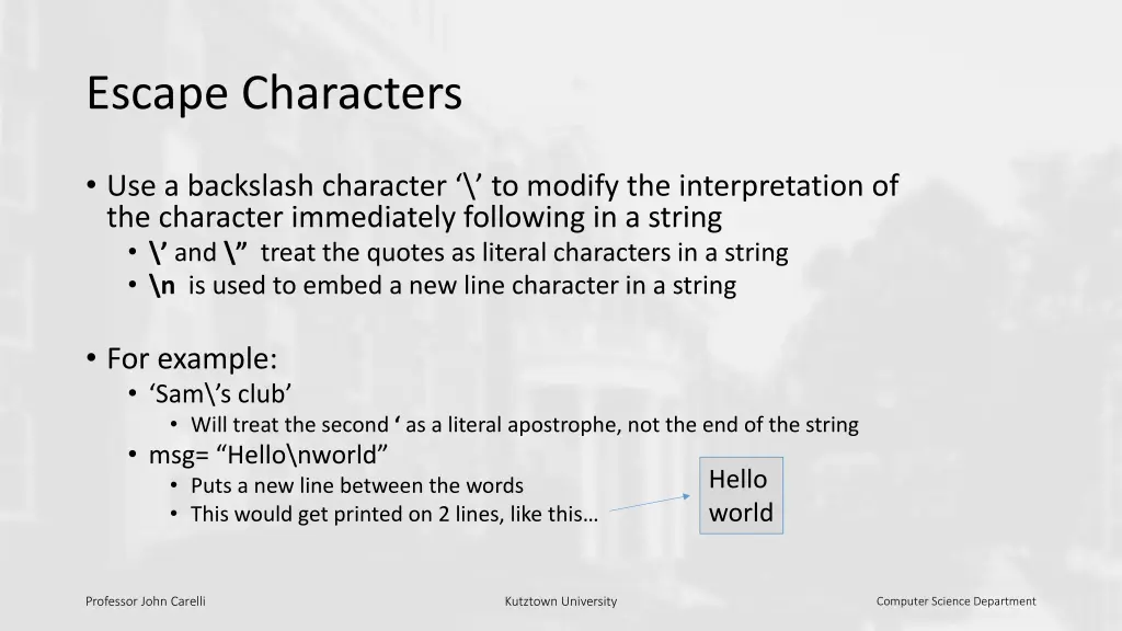 escape characters