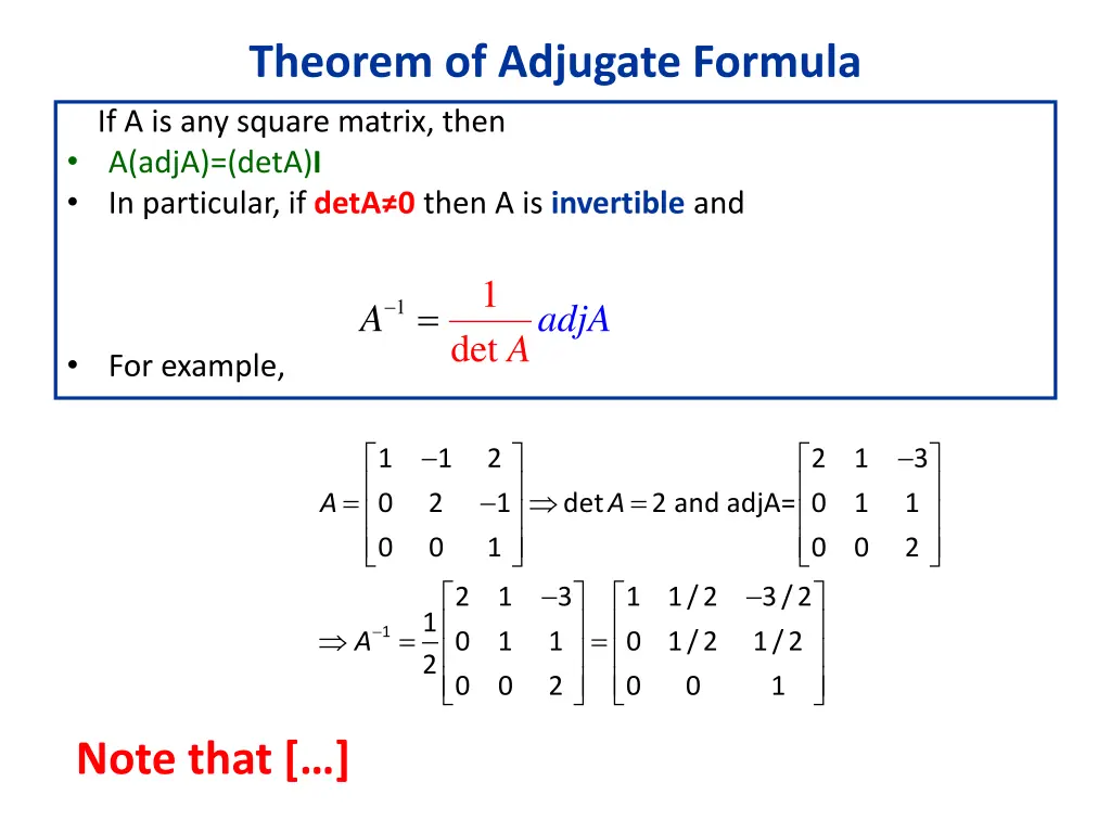 theorem of adjugate formula