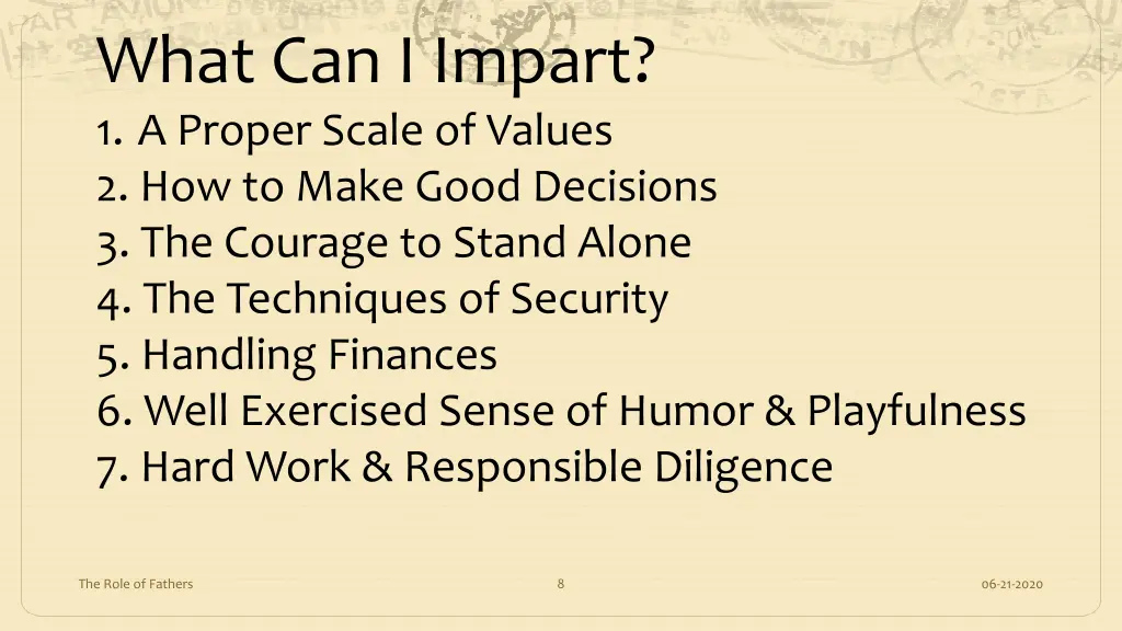 what can i impart 1 a proper scale of values