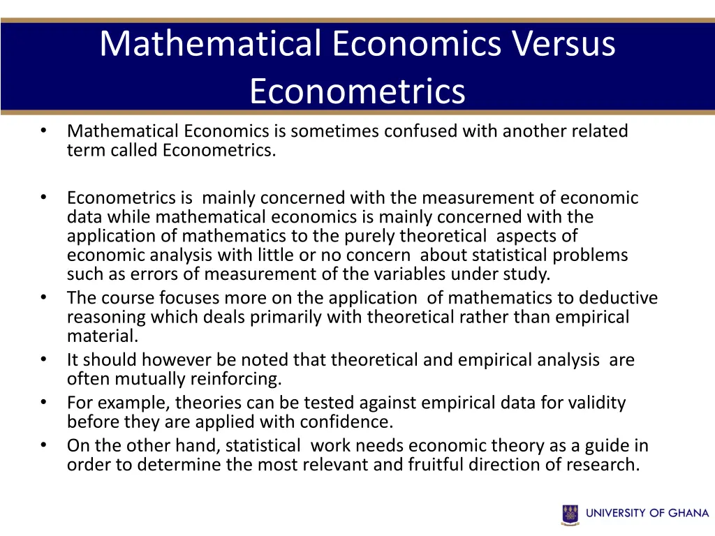 mathematical economics versus econometrics