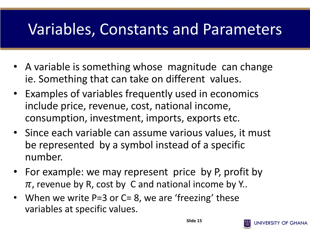 variables constants and parameters