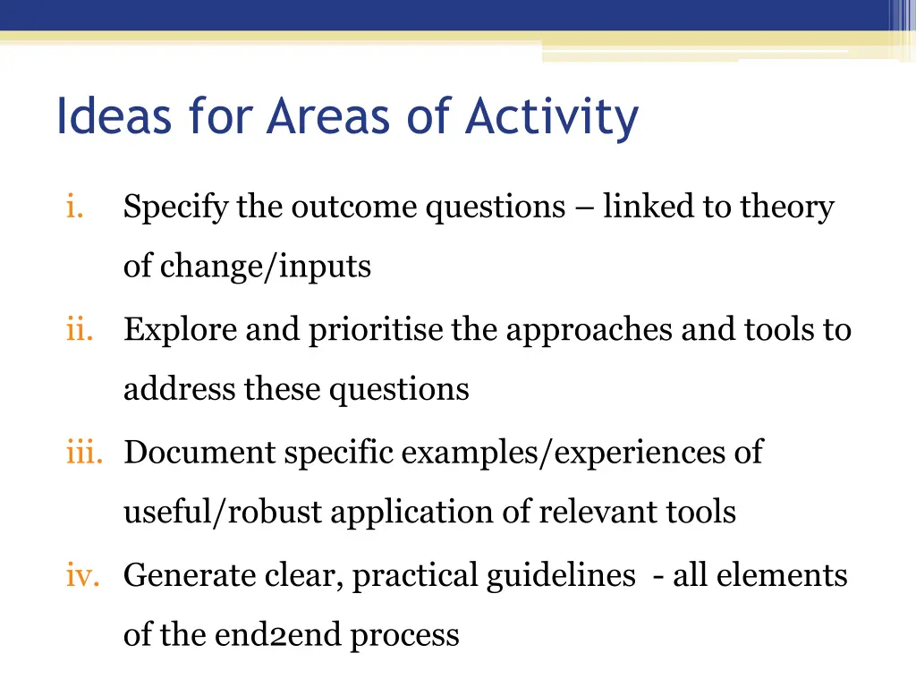 ideas for areas of activity