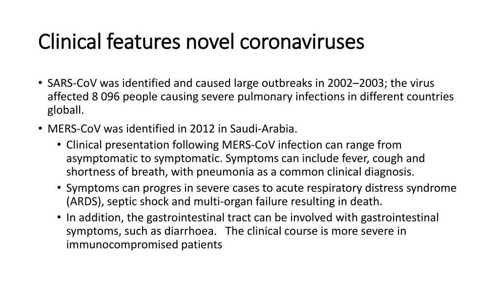 clinical features novel coronaviruses clinical