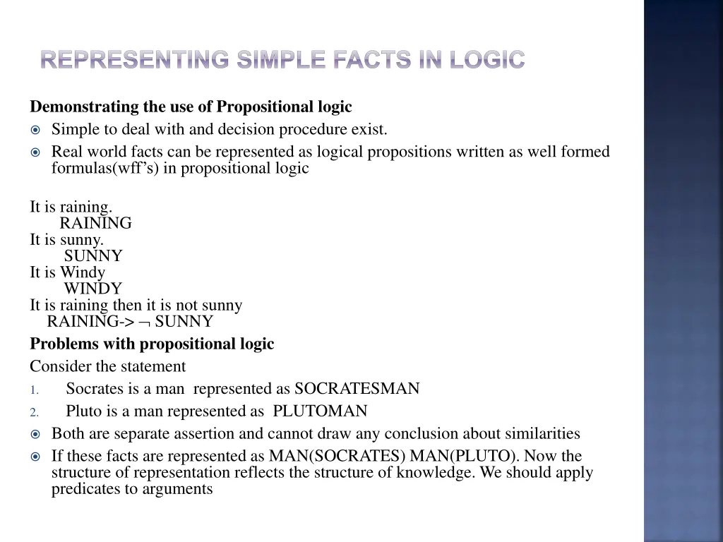 representing simple facts in logic