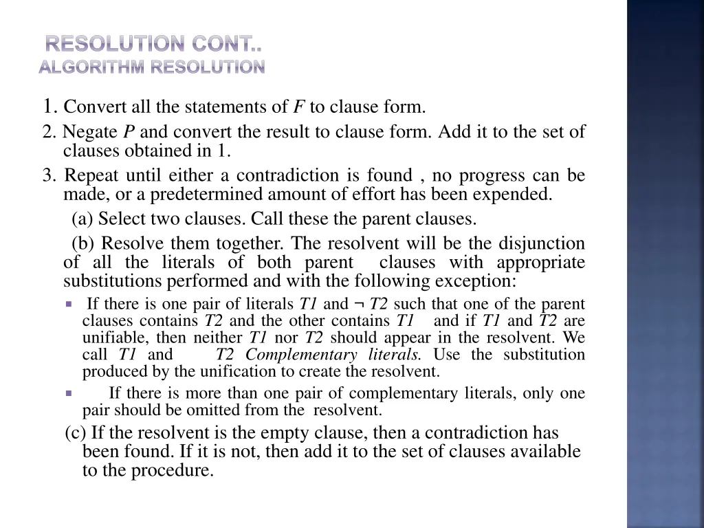 resolution cont algorithm resolution