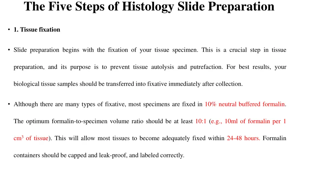 the five steps of histology slide preparation