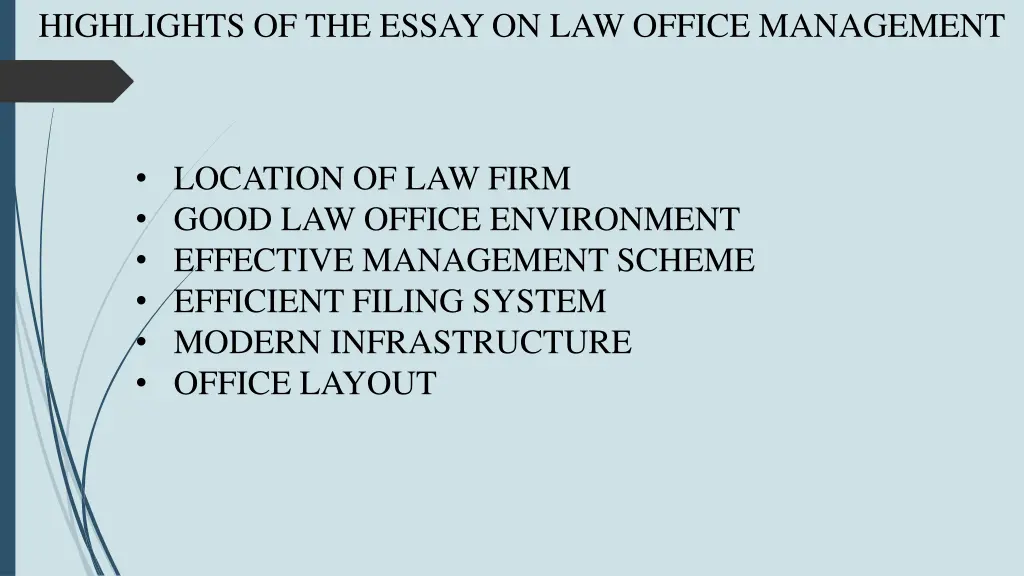 highlights of the essay on law office management