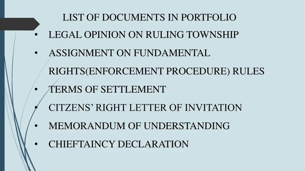 list of documents in portfolio