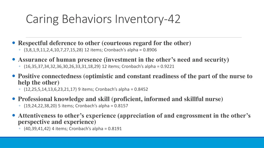 caring behaviors inventory 42