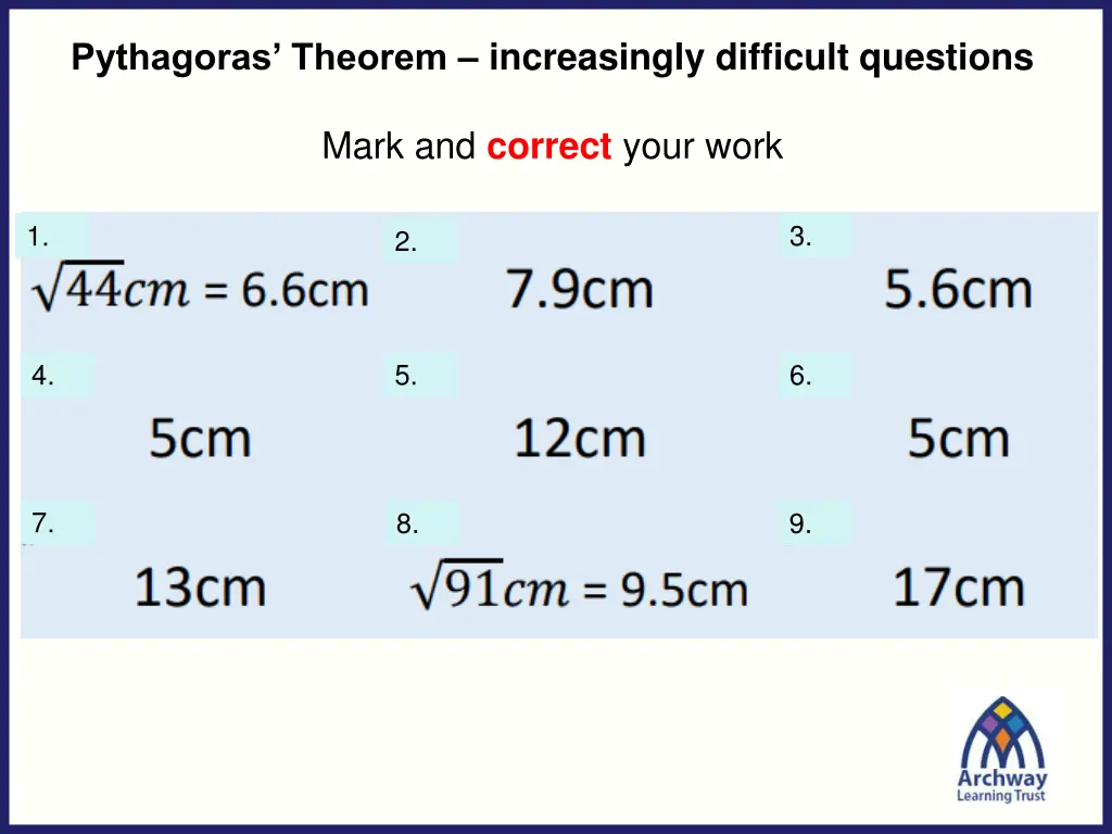pythagoras theorem increasingly difficult 1